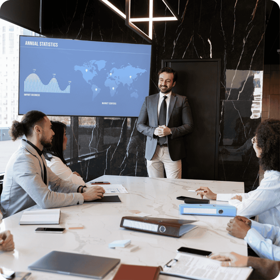 Team presenting delivery plan on screen